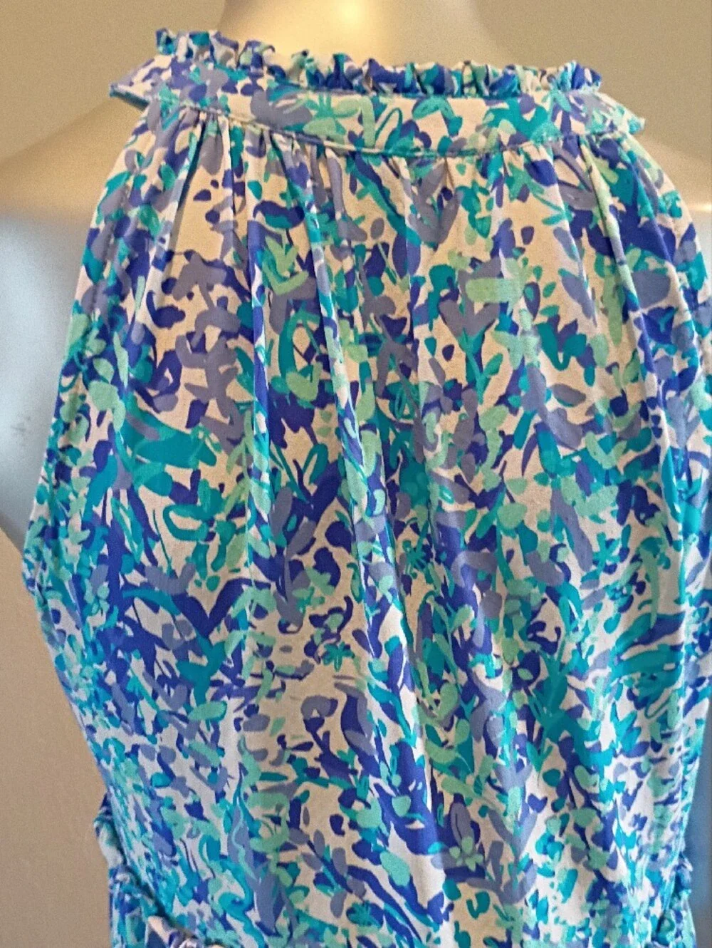Tiered V-Neck Mini Dress in Blue & Teal Floral